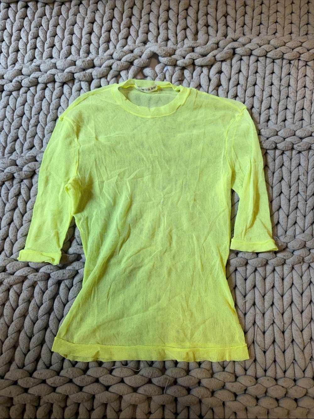 Vivienne Tam Neon Yellow Sheer Knit Long Sleeve Top